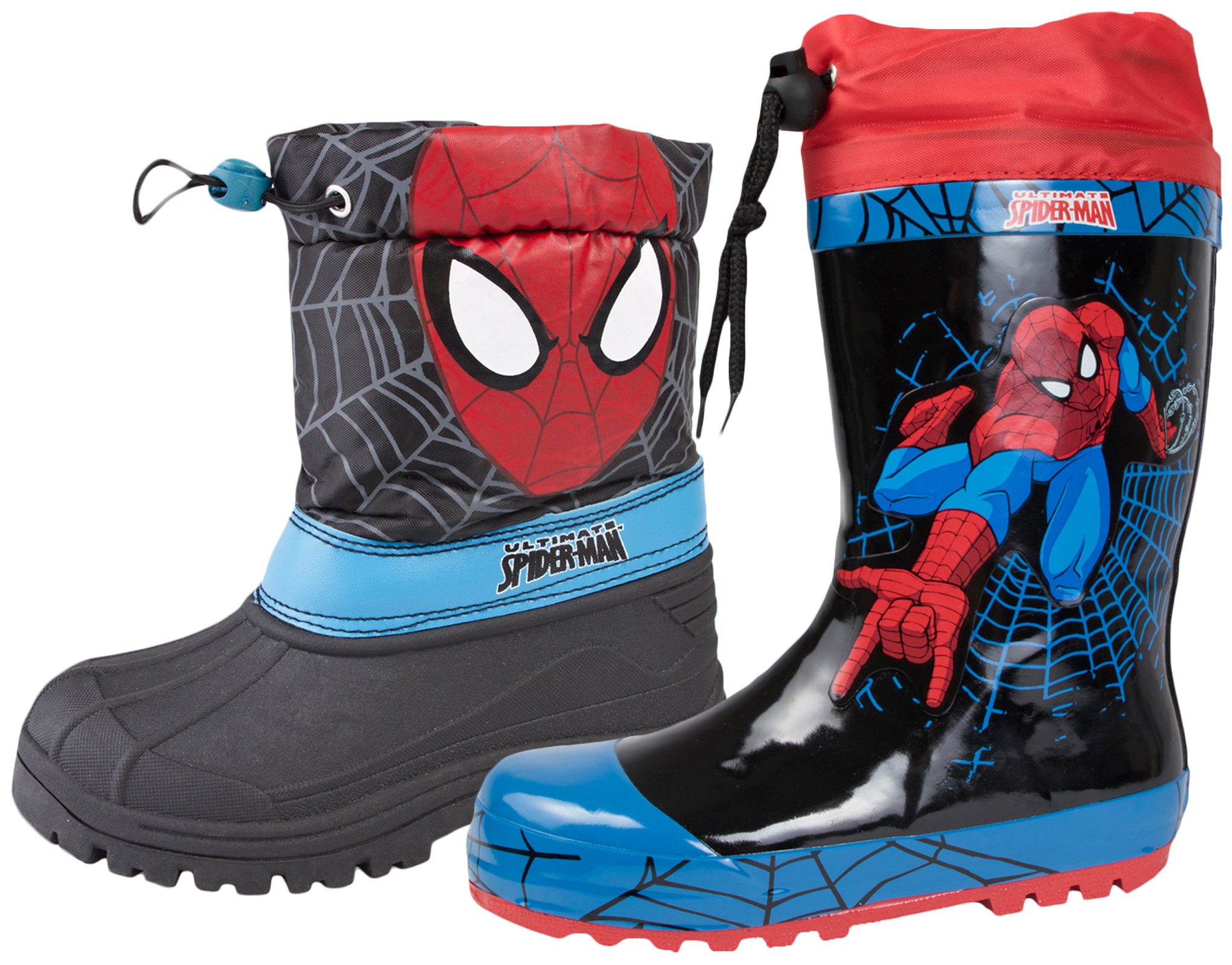 Kids Boys Spiderman Rubber Snow Boots Tie Top Wellies Wellingtons Shoes